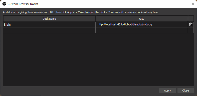 5. Closing the Custom Browser Docks Dialog
